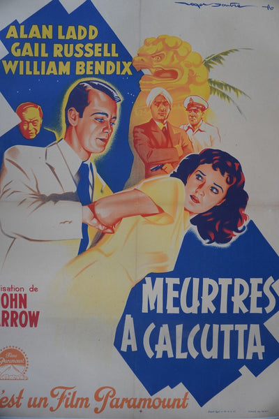 Meurtres à Calcutta Original 1947 Movie Poster French Release of Alan Ladd and Gail Russell in Calcutta AP1976
