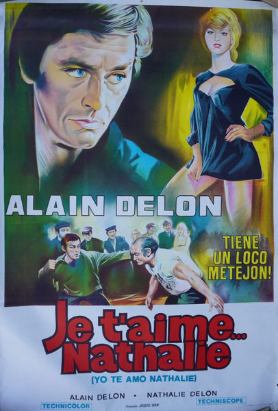 Je T'Aime Nathalie Original Alain Delon Film Poster Spanish Release of Doucement Les Basses 1971 AP1983