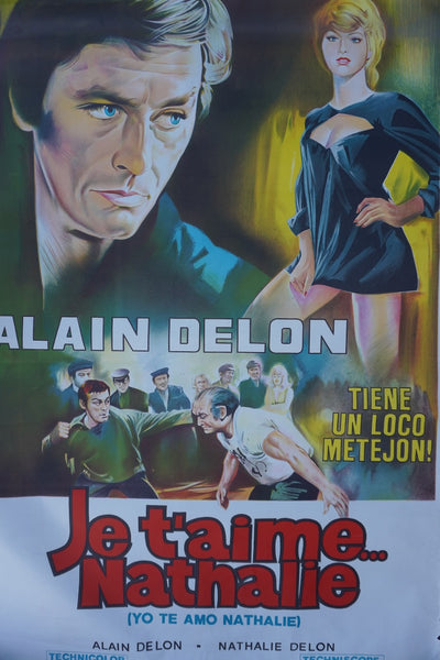 Je T'Aime Nathalie Original Alain Delon Film Poster Spanish Release of Doucement Les Basses 1971 AP1983