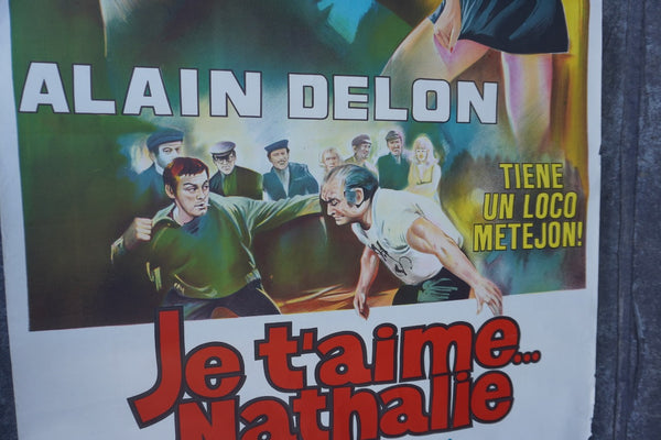 Je T'Aime Nathalie Original Alain Delon Film Poster Spanish Release of Doucement Les Basses 1971 AP1983