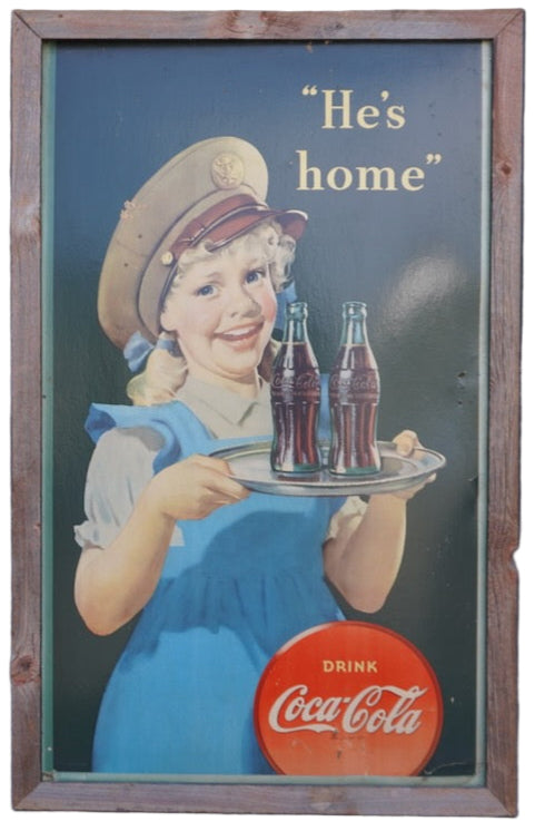 Rare Cardboard In-Store Coca Cola Poster - He's Home -  1944 AP1988