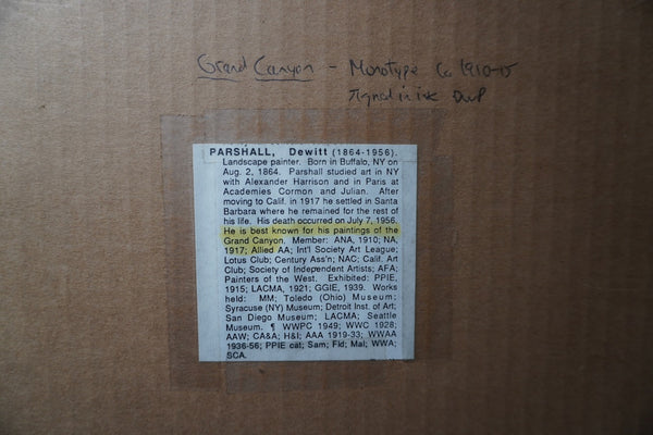 DeWitt Parshall (1864-1956) Grand Canyon - Monotype - 1910-1915 AP1992