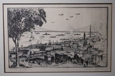 Alec Stern (1904-1994)  Wartime in San Francisco - Etching 1943 - Signed AP1993