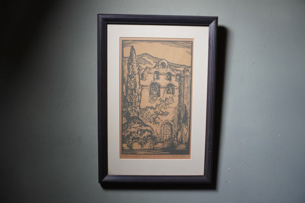 William Hancock Wilke - The Bells of San Gabriel - Block Print 1920s AP1994