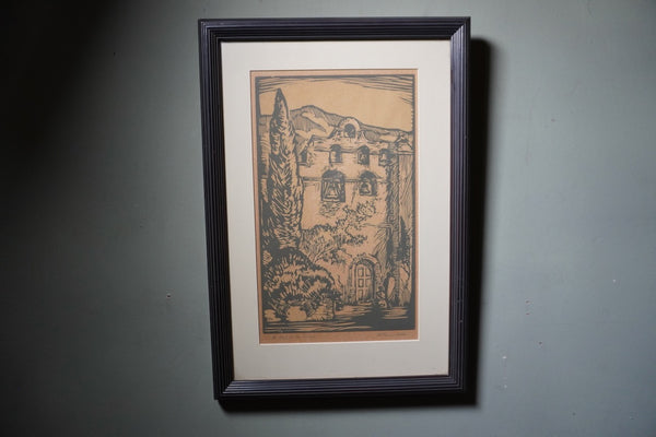 William Hancock Wilke - The Bells of San Gabriel - Block Print 1920s AP1994