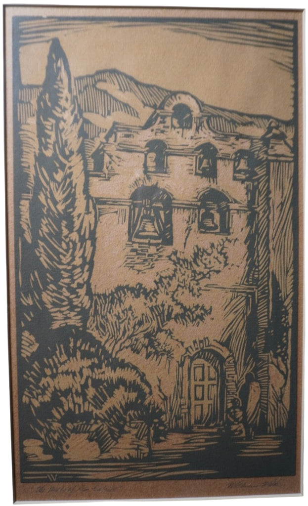 William Hancock Wilke - The Bells of San Gabriel - Block Print 1920s AP1994