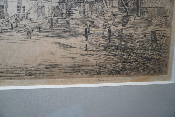 Loren Barton, Etching of Los Angeles City Hall Construction c.1920s AP1997