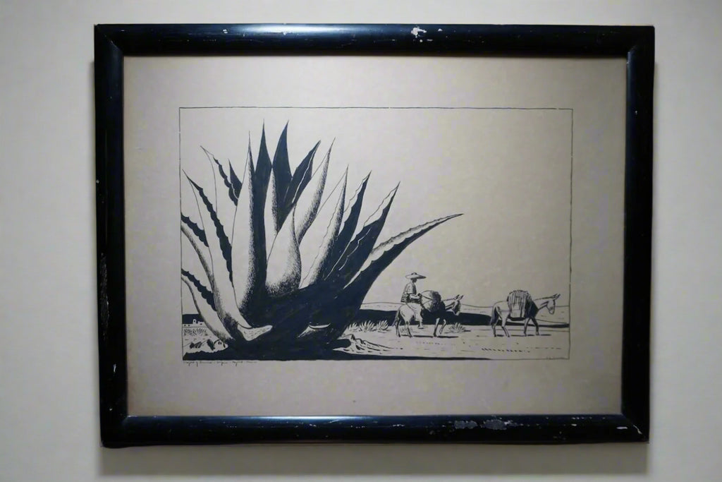 Edward Grannis, Original Ink Drawing, Viajero Y Burros c.1930s AP1998