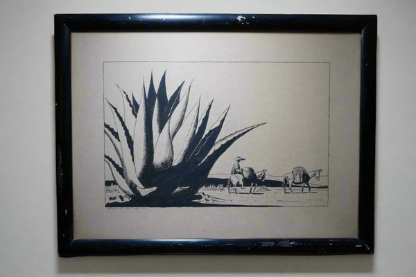 Edward Grannis, Original Ink Drawing, Viajero Y Burros c.1930s AP1998