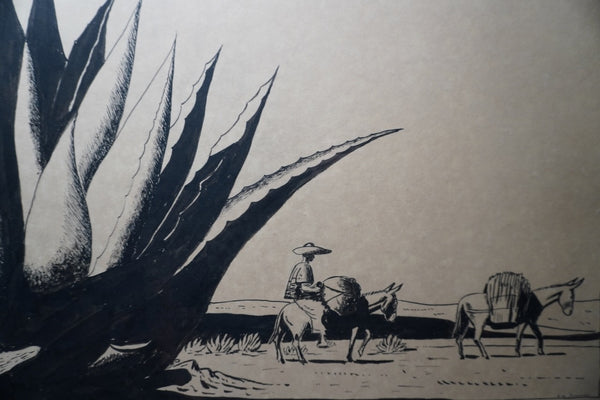 Edward Grannis, Original Ink Drawing, Viajero Y Burros c.1930s AP1998