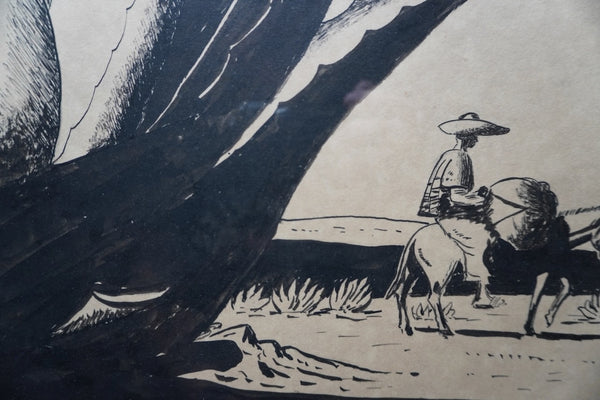 Edward Grannis, Original Ink Drawing, Viajero Y Burros c.1930s AP1998