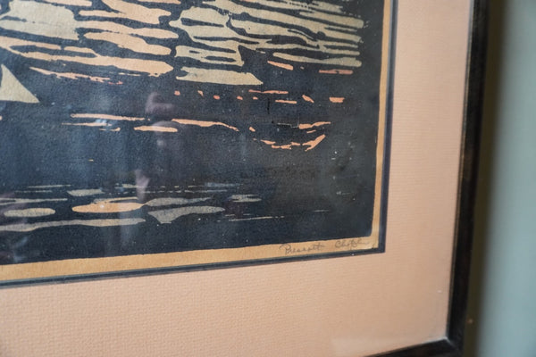 Signed Prescott Chaplin Block Print, The Harbor c.1920s AP2001