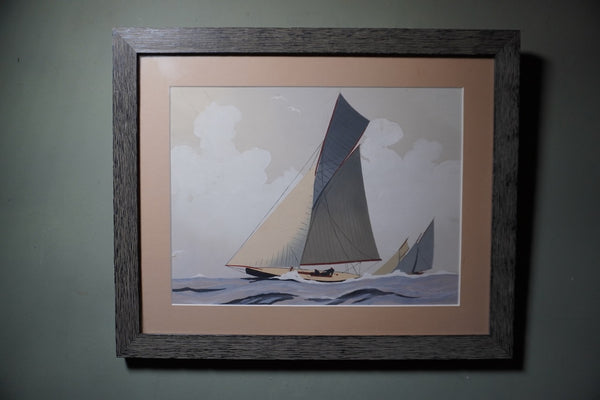 Leon Haffner Gouache Style, Horizontal Sailboat Portrait AP2004