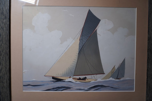 Leon Haffner Gouache Style, Horizontal Sailboat Portrait AP2004