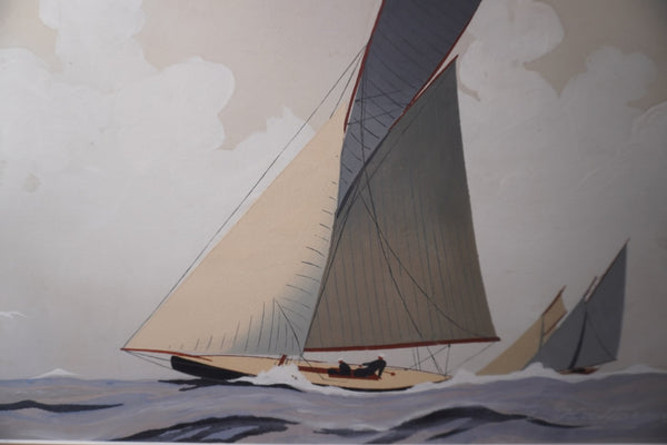 Leon Haffner Gouache Style, Horizontal Sailboat Portrait AP2004