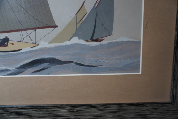 Leon Haffner Gouache Style, Horizontal Sailboat Portrait AP2004