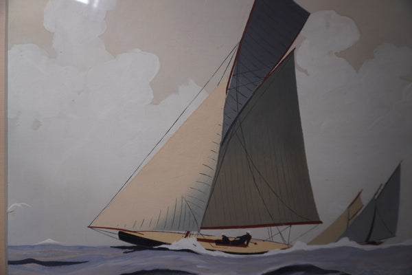 Leon Haffner Gouache Style, Horizontal Sailboat Portrait AP2004