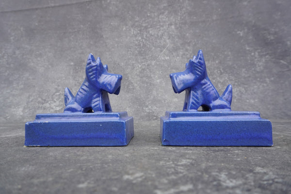 Tudor Pottery Scotty Dog Bookends in Blue CA2559