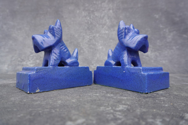 Tudor Pottery Scotty Dog Bookends in Blue CA2559