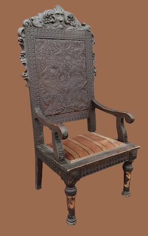 19th Century Outlaw Cowboy Throne in Hand-Tooled Buffalo Hide c.1870 F2438