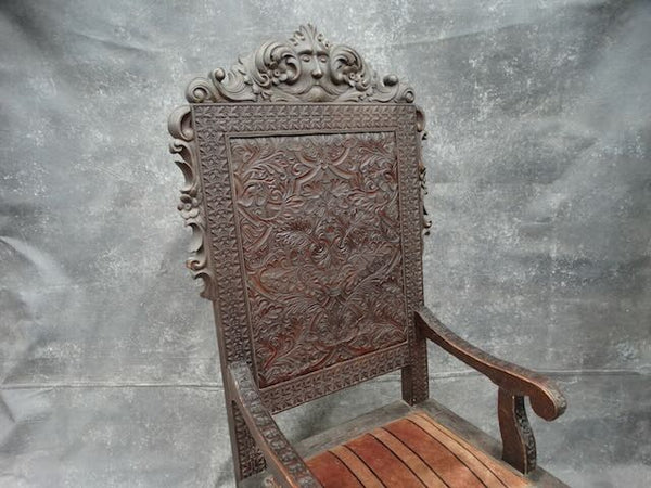 19th Century Outlaw Cowboy Throne in Hand-Tooled Buffalo Hide c.1870 F2438