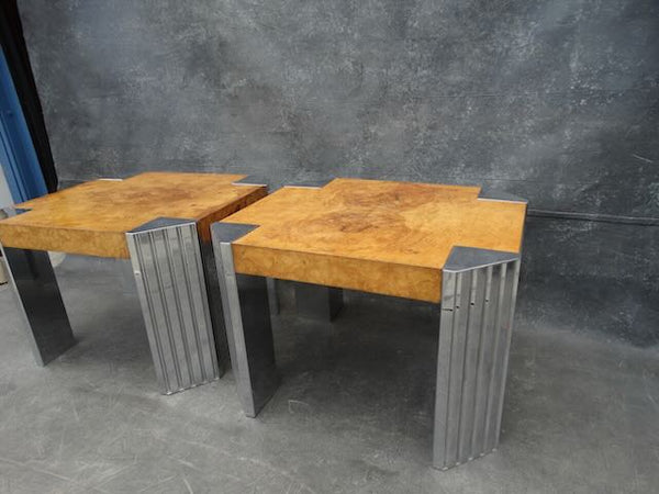 1970s Pair of Skyside End Tables in the Style of Milo Baughman With Burl Walnut Wood F2478