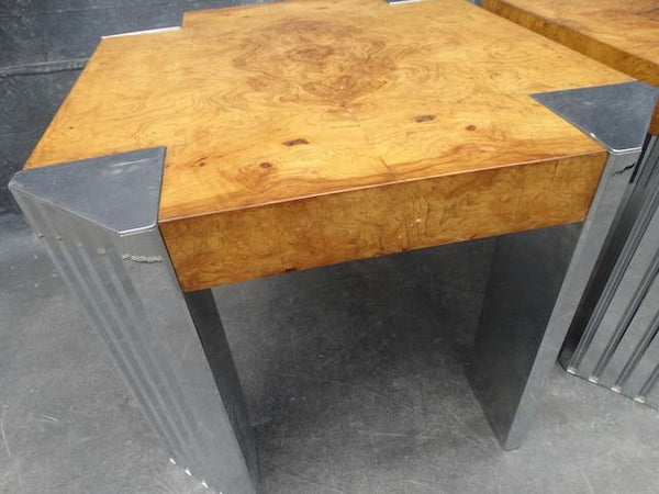 1970s Pair of Skyside End Tables in the Style of Milo Baughman With Burl Walnut Wood F2478