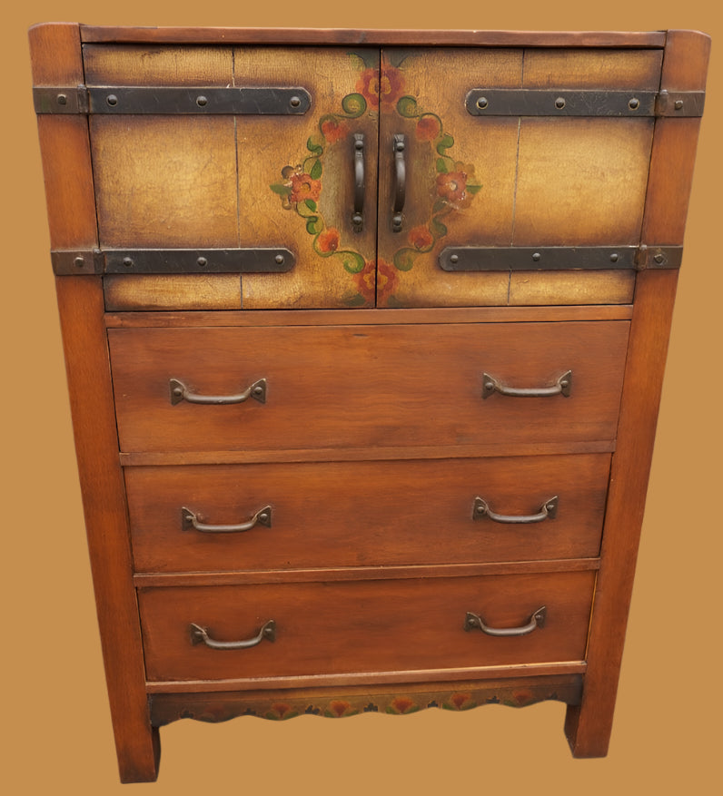 Monterey Gentleman's Dresser in Smoky Maple w Floral Decoration F2557