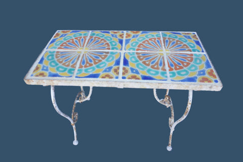 D & M 8-tile Watermelon Tile Table Original Wrought Iron Frame  F2644