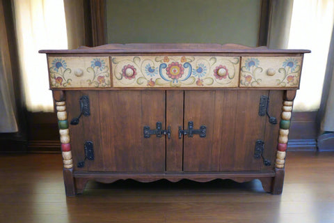 Monterey Floral Decorated Crackle Front Sideboard, Branded F2649