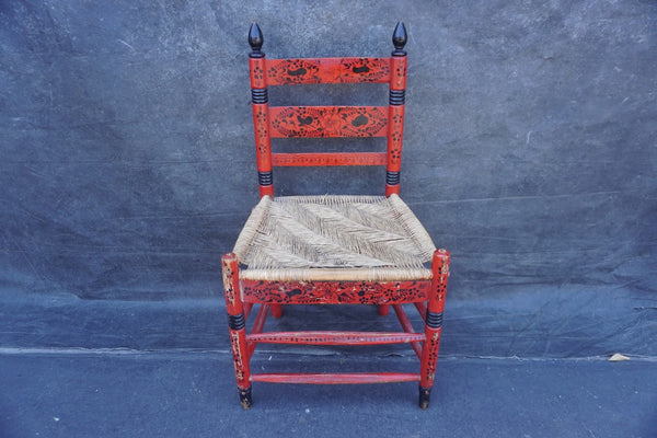 Mexican Colonial Rush Seat Chair in Red & Black 1930s F2671