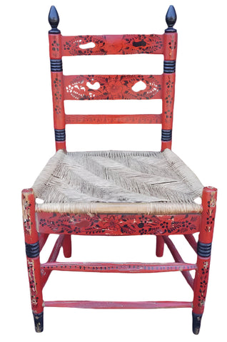 Mexican Colonial Rush Seat Chair in Red & Black 1930s F2671