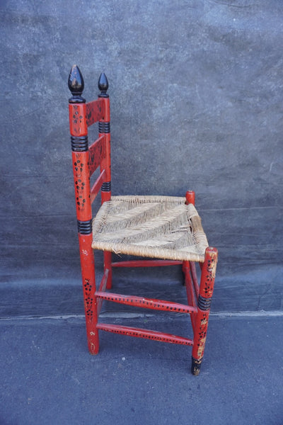 Mexican Colonial Rush Seat Chair in Red & Black 1930s F2671