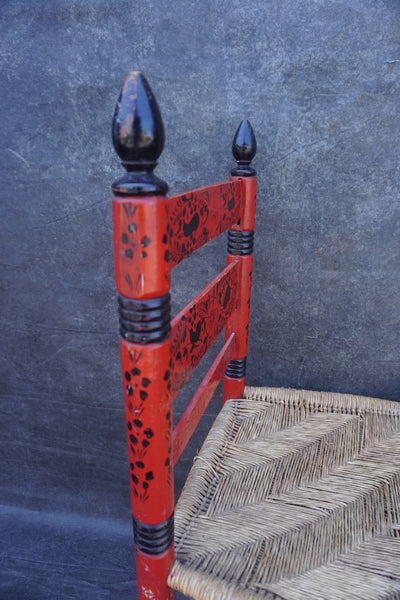 Mexican Colonial Rush Seat Chair in Red & Black 1930s F2671
