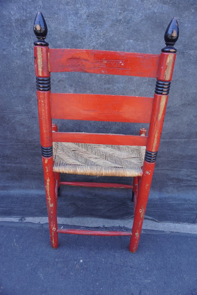 Mexican Colonial Rush Seat Chair in Red & Black 1930s F2671