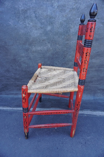 Mexican Colonial Rush Seat Chair in Red & Black 1930s F2671