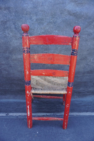 Mexican Colonial Rush Seat Chair Red with Multi-Colored Floral F2673