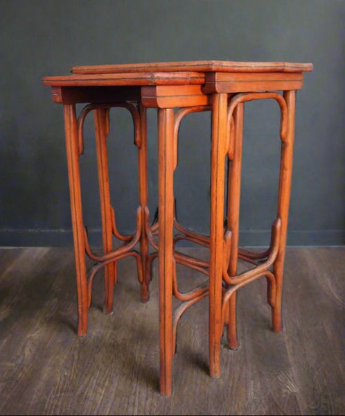 2 Thonet Nesting Tables in Imitation Bamboo Style in Orange Finish  F2733