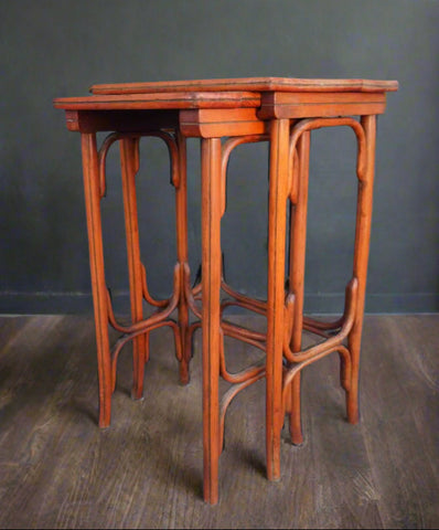 2 Thonet Nesting Tables in Imitation Bamboo Style in Orange Finish  F2733