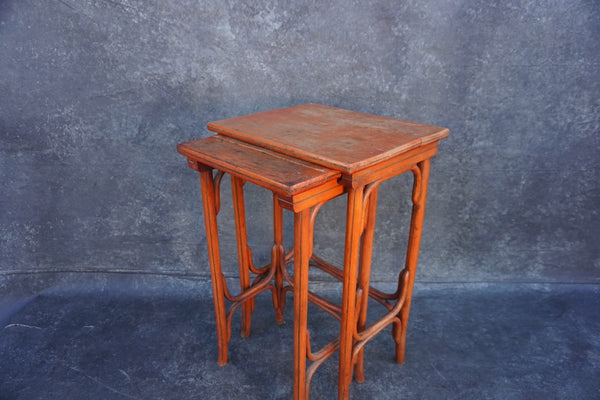 2 Thonet Nesting Tables in Imitation Bamboo Style in Orange Finish  F2733