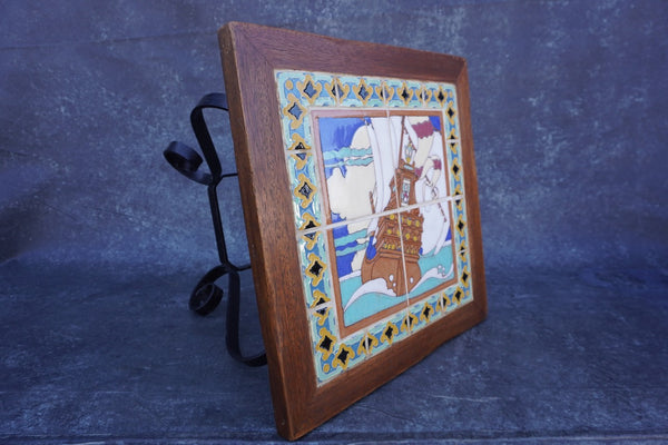 Gladding McBean Tile Top Table, Galleon Scene F2736