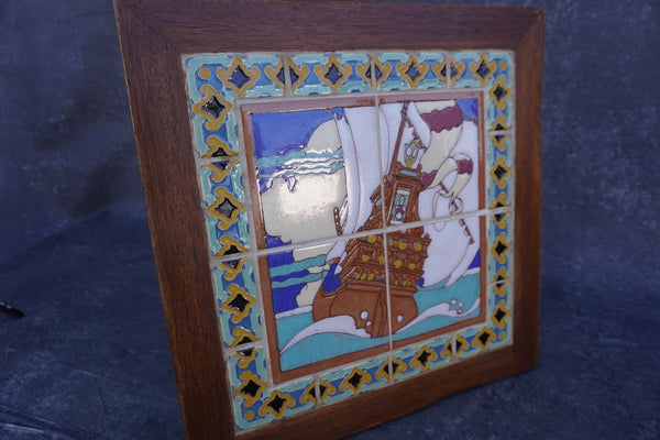 Gladding McBean Tile Top Table, Galleon Scene F2736