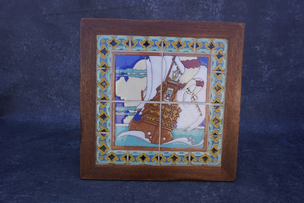 Gladding McBean Tile Top Table, Galleon Scene F2736