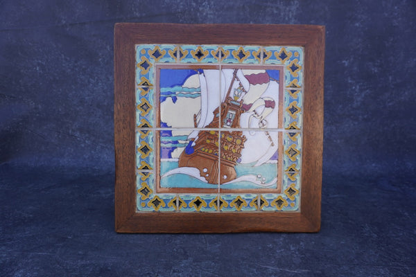 Gladding McBean Tile Top Table, Galleon Scene F2736
