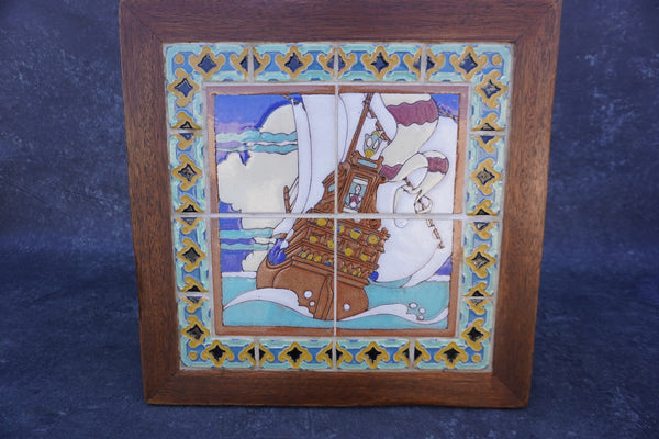 Gladding McBean Tile Top Table, Galleon Scene F2736