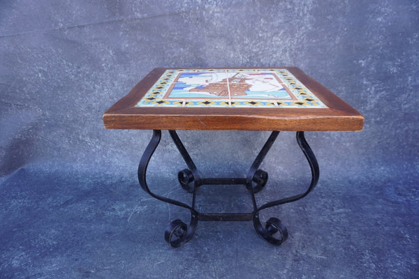 Gladding McBean Tile Top Table, Galleon Scene F2736