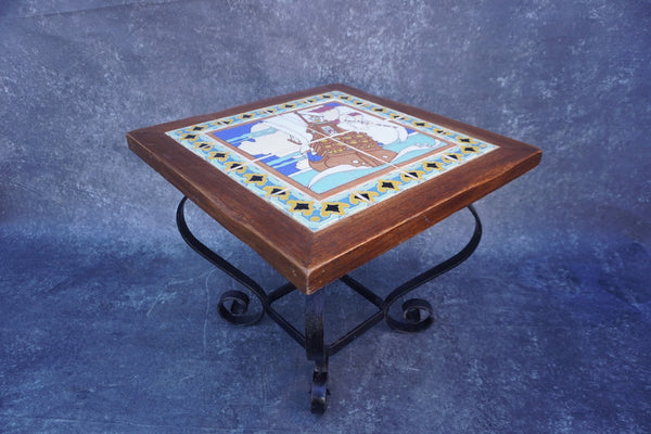 Gladding McBean Tile Top Table, Galleon Scene F2736