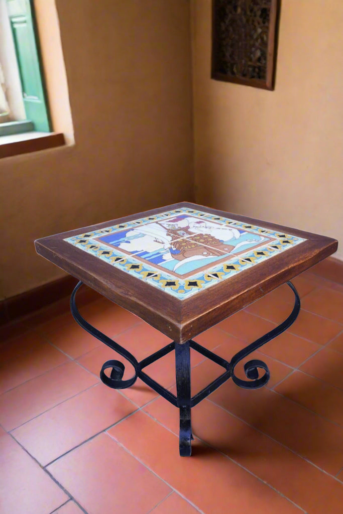 Gladding McBean Tile Top Table, Galleon Scene F2736