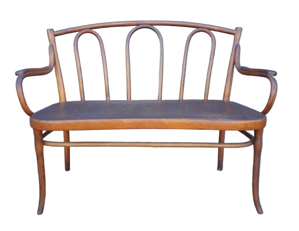 Gebruder Thonet Embossed Seat Bentwood Bench F2740