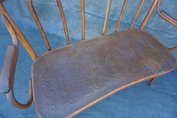 Gebruder Thonet Embossed Seat Bentwood Bench F2740